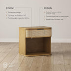 Nathan James Keith Farmhouse Bedside Table, Modern Coastal Nightstand, Rattan Nightstand with 1 Drawer for Bedroom, Light Brown Set of 2