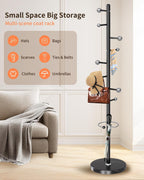 ZOZOE Metal Coat Rack Stand, Modern Coat Rack Freestanding with Natural Marble Base, Sturdy Industrial Coat Racks with 8 Hooks & Umbrella Holder,Black Coat Tree Hanger Stand for Entryway,Office