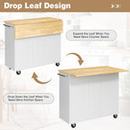 Shintenchi Kitchen Island with Folding Drop Leaf, Rolling Island Table with Storage, Kitchen Cabinet on Wheels with Seating Area for Kitchen, Bar Cart with Cabinet, White