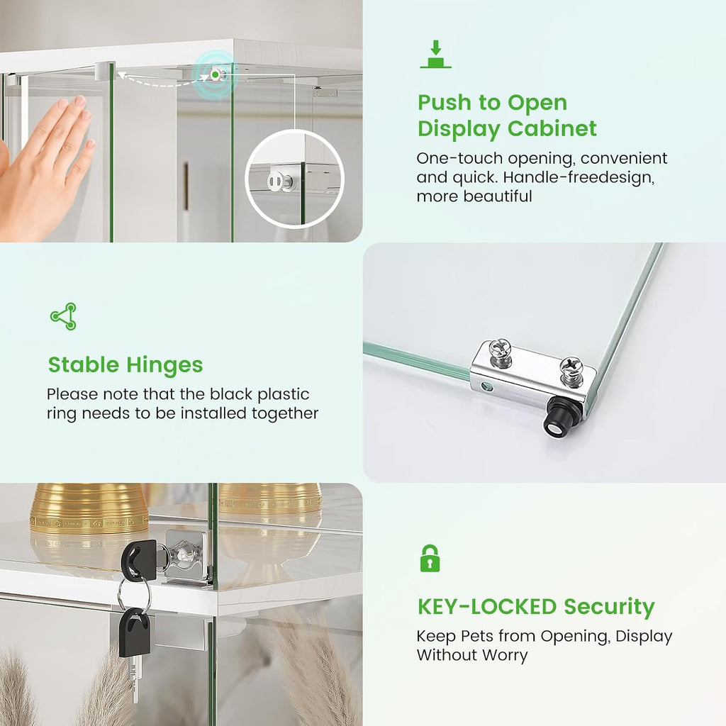 HNEBC Glass Display Cabinet, LED Display Case with RGB Lighting, Lockable Curio Cabinet with Explosion-Proof Glass Doors for Collectibles,5-Tier China Cabint with Motion Sensor Light-White