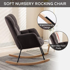 Modern Nursery Rocking Chair, Upholstered Glider Chair with High Backrest, Rocker Accent Armchair with Solid Wood Legs for Nursery Bedroom Living Room (Dark Grey Teddy)
