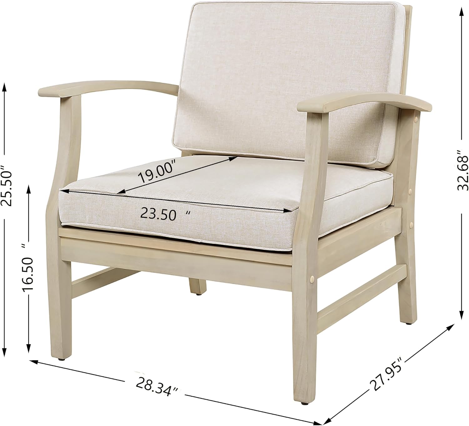 Christopher Knight Home Perla Acacia Wood Lounge Chair Outdoor Set of 2 with Removable Cushion, Wooden Patio Accent Chair, Patio Garden Comfy Reading Chair, Sand/Beige