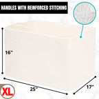MINTWOOD Design 112L Extra Large Blanket Basket Holder Living Room, 25"x17"x16" Rectangle Rope Woven Storage Basket with Handles for Laundry, Towels, Shoes, Dog Toy Organizer Bin Box, Creamy White
