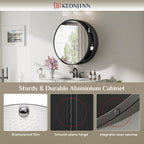 Keonjinn 20 Inch Round Medicine Cabinet with Mirror, Black Medicine Cabinet with Mirrors, Circular Surface Mount Medicine Cabinets, Framed Farmhouse Bathroom Cabinet with Adjustable Shelves