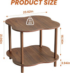 Flower Shape End Table - 2-Tier Walnut Wood Color Coffee Tables, Modern Wooden Sofa Side Table Open Storage, Easy Assembly Tea Table for Living Room Home Cafe, 23.6’’W x23.6’’Dx20.9’’H