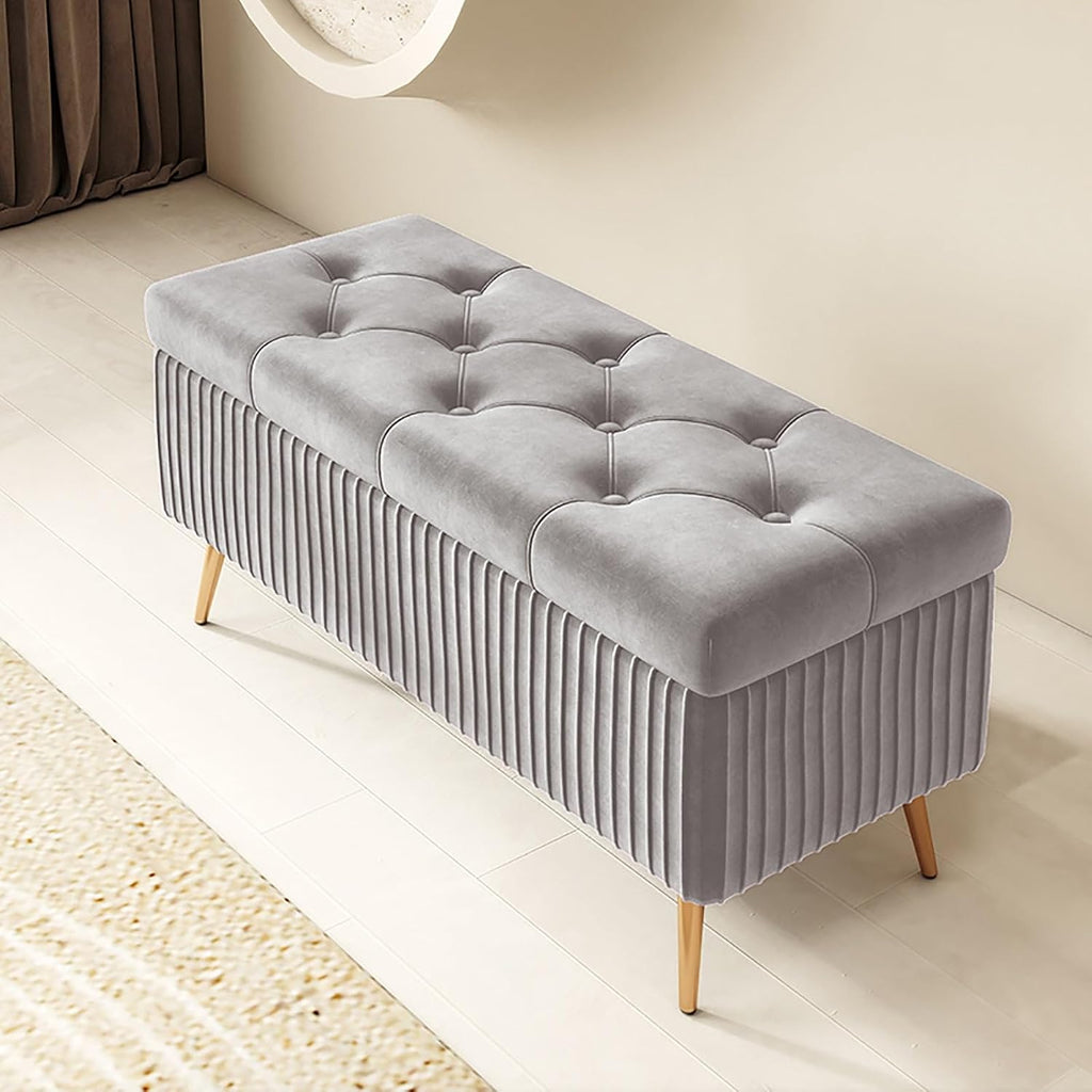 Entrance shoe-changing stool, bedroom storage stool with velvet surface, corner cushioned bench with storage, solid wood frame and sponge cushion, suitable for bedrooms, living rooms, entrances, etc.