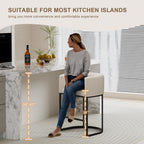 26" H Counter Height Bar Stools Set of 3, Modern Barrel Counter Stools with Backrest and Arms, Linen Fabric Upholstered Accent Barstools for Kitchen Island, Support 450 LBS, Beige