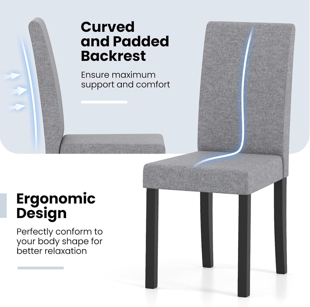 Giantex Upholstered Dining Chair Set of 2, Mid Century Modern Fabric Kitchen Chairs with Rubber Wood Legs, Thick Padded Seat, High Back, Side Armless Chairs for Living Dining Room (Gray)