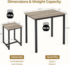 Yaheetech 3 Piece Dining Table Set - Kitchen Table & Chair Sets for 2 - Compact Table w/ 2 Stools & Space Saving Design for Dining Room Living Room Kitchen, Gray