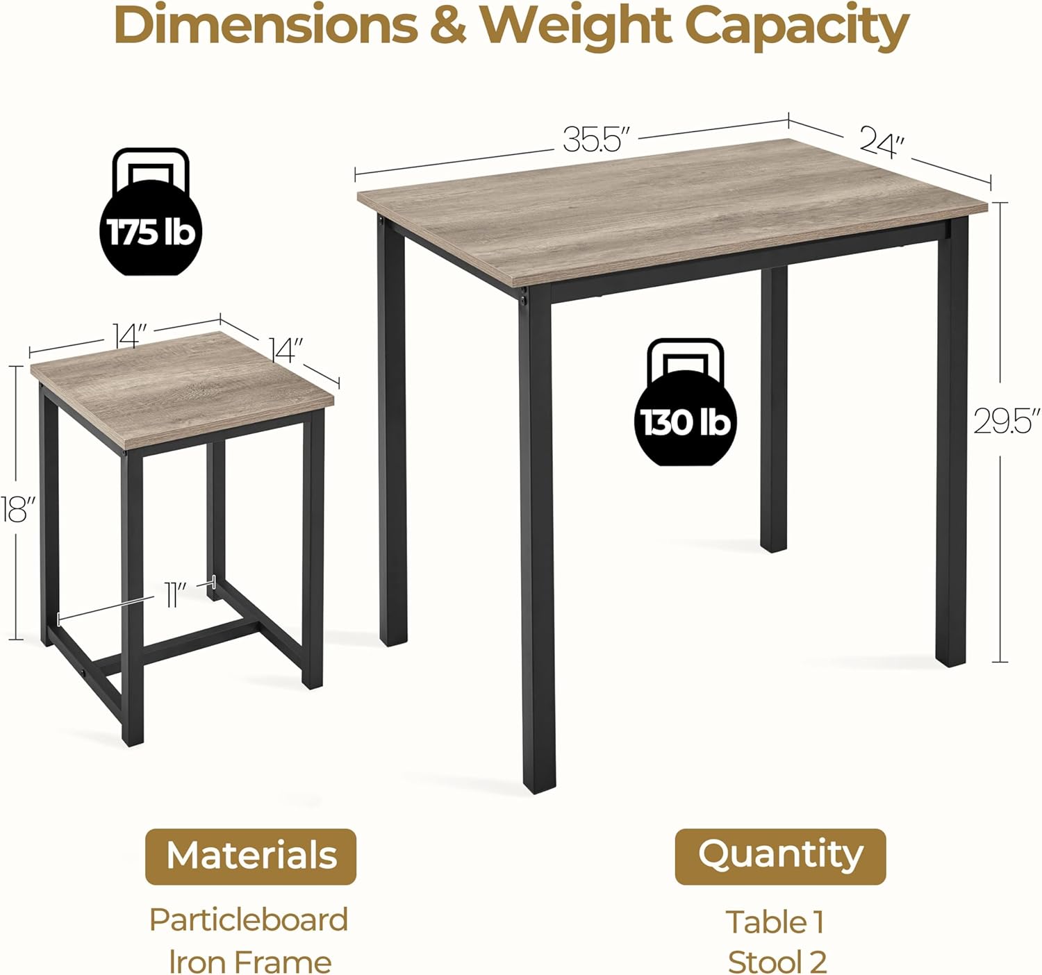 Yaheetech 3 Piece Dining Table Set - Kitchen Table & Chair Sets for 2 - Compact Table w/ 2 Stools & Space Saving Design for Dining Room Living Room Kitchen, Gray