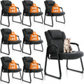 CLATINA Office Guest Chair Leather Reception Chair with Bonded Padded Arm Rest and Sled Base Desk Chair No Wheels for Reception Conference Waiting Room Side Office Home Set of 8 Black