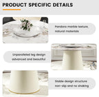 59" Round Dining Room Table, Faux Marble Dining Table for 8 Person with 31.5" Detachable Lazy Susan, Sintered Stone Dining Table with Carbon Steel Base and Wrapped Cream PU for Home(Only 1 Table)