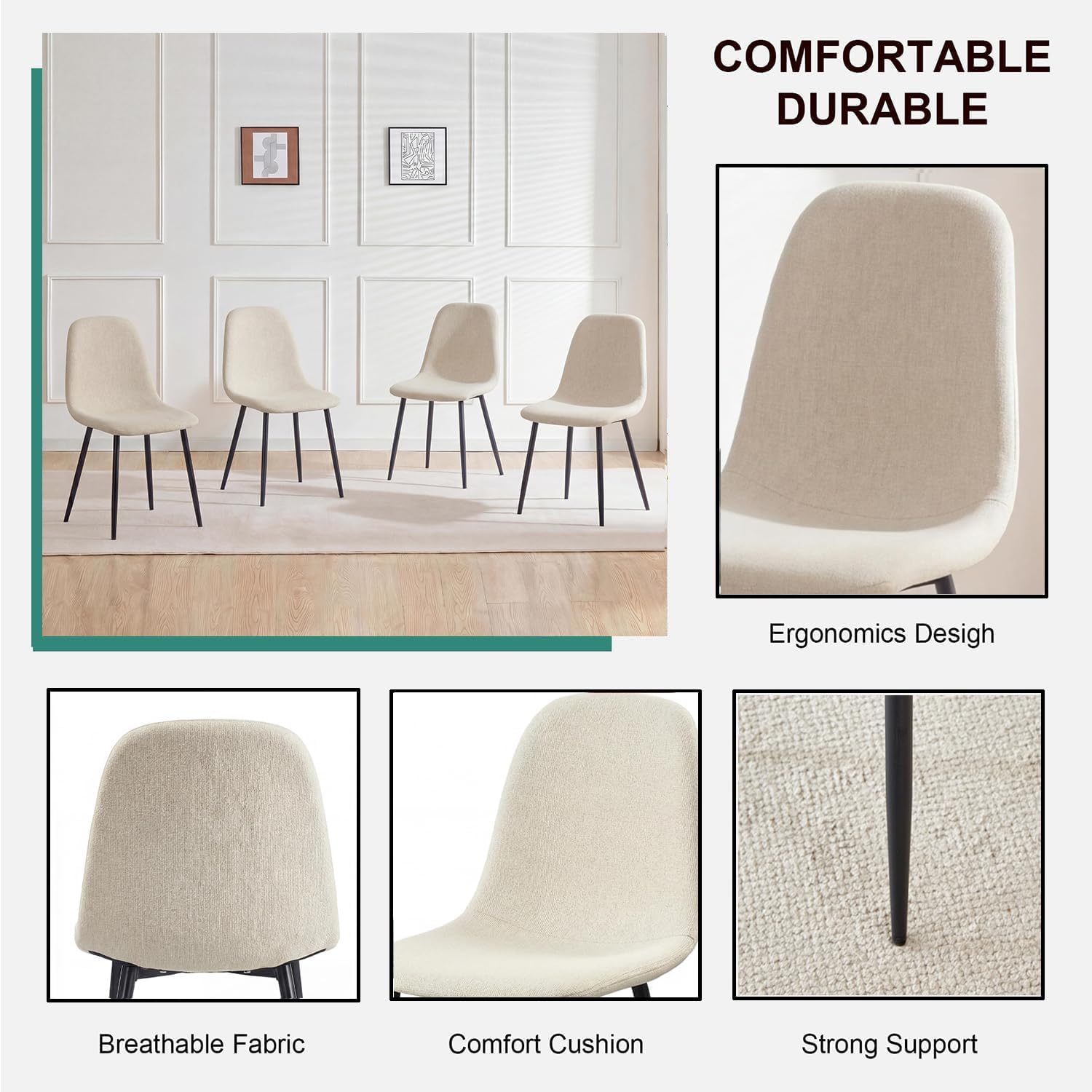 Dining Table Set for 4, Modern Table and Chairs Set of 4, 5 Piece Dining Table Set Include Wooden Rectangle Kitchen Table and 4 Fabric Chairs Ideal for Kitchen Dining Room Easy to Assemble