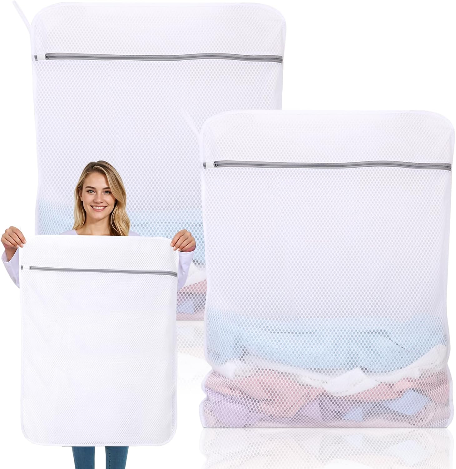 Dntorx 2 Pack XX-Large Mesh Laundry Bags for Delicates, 24 x 32 Inches Reusable Laundry Bag Durable Wash Bags for Washing Machine for College, Family, Travel, Storage