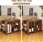 Narrow Side Table Slim End Table with Brakeable Wheels, 6 Storage Compartments & Removable Tray, Multifunctional Nightstand Bedside Table for Living Room Sofa Bedroom (Brown)