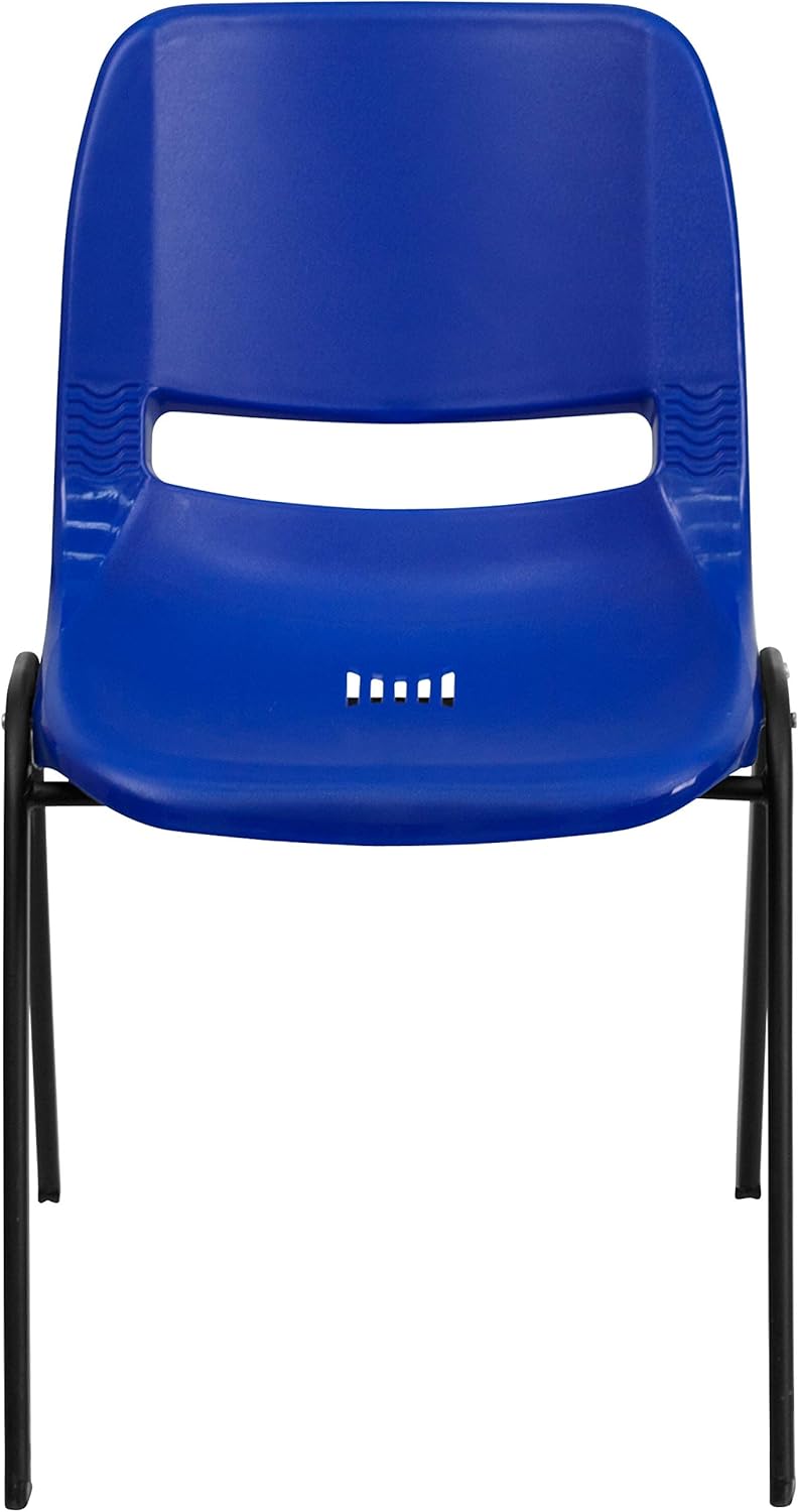 EMMA + OLIVER Kid's Navy Ergonomic Shell Stack Chair - Black Frame and 14" H Seat