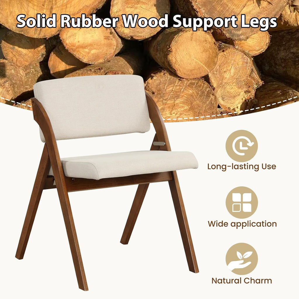 POWERSTONE Folding Chairs Set of 4 with Cushion, Modern Foldable Kitchen Dining Chairs with Rubber Wood Legs for Guests Home Office Wedding Party, No Assembly Walnut