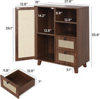Farini Side Buffet Cabinet with Rattan Doors,Kitchen Sideboard with 2 Drawers Coffee Bar Storage Console Table,Walnut,27.6 inch