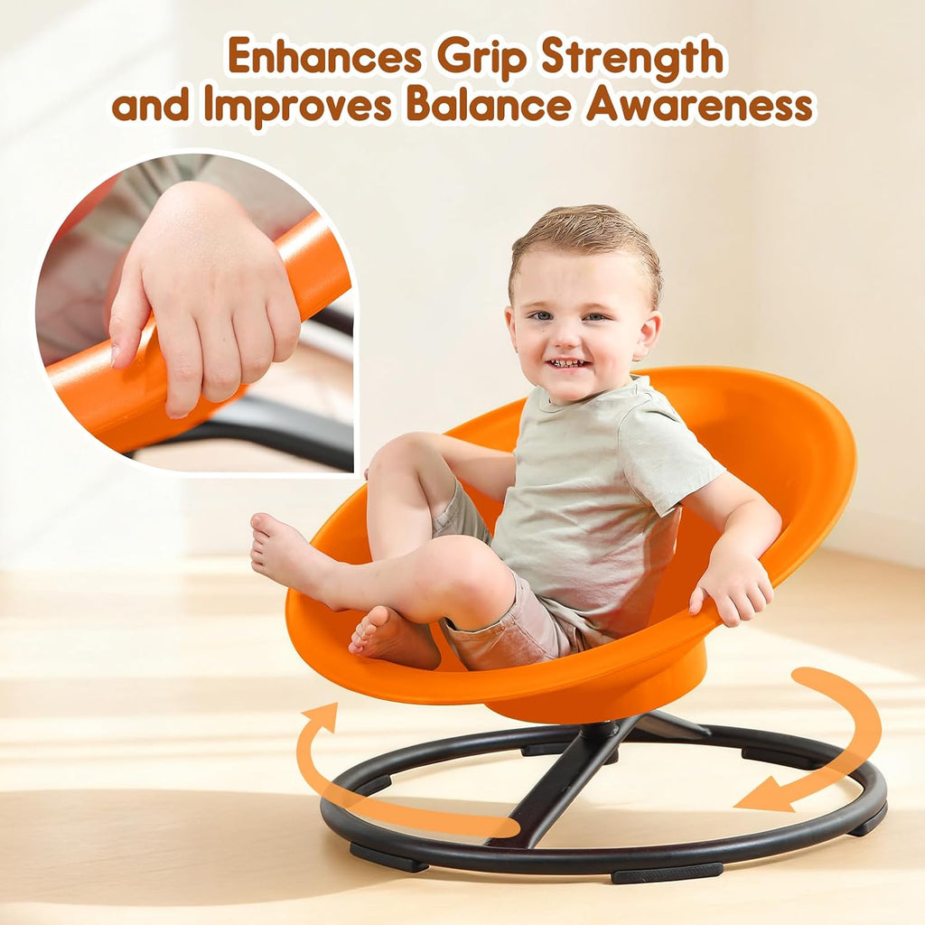 Spinning Chair for Autistic Kids, Sit and Spin Autism Toys for Age 3+, Sensory Swivel Chair Enhancing Motor Skills, Educational Indoor & Outdoor Toys (Orange)