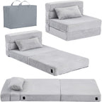 Tiita Kids Floor Mattress for Toddler, Child Fold Up Sofa Couch Convertible Futon Folding Chair with Storage Bag for Kids, Plush Grey