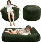 MAXYOYO Bean Bag Chair for Kids, Convertible Bean Bag Folds from Lazy Chair to Floor Couch, Machine Washable Corded Fabric, Stuffed Floor Sofa Couch for Boys and Girls, Dark Green