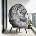 Egg Chair Outdoor Indoor Wicker, 400lbs Capacity, Ergonomic Seat, Easy-Maintenance Cover Balcony Chairs(Black+Gray)