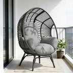 Egg Chair Outdoor Indoor Wicker, 400lbs Capacity, Ergonomic Seat, Easy-Maintenance Cover Balcony Chairs(Black+Gray)