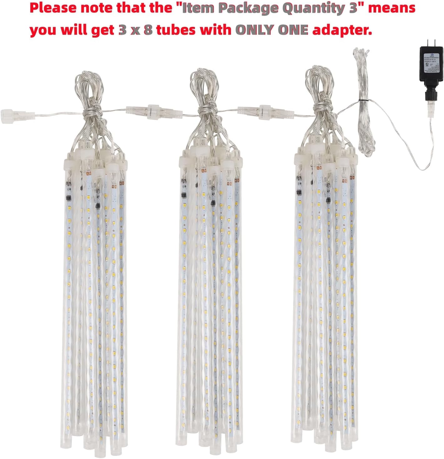 LJLNION 24 Tubes Meteor Shower Lights, Outdoor Icicles Christmas Decor, 12 Inch 864 LED Snow Falling Connectable Raindrop Lights, Xmas Wedding Party Tree Holiday Decoration, White