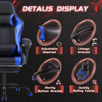 Shahoo Gaming Chair with Footrest and Massage Lumbar Support, Video Game Chairs Height Adjustable Seat with Headrest for Office or Bedroom, Study Room, Dark Blue
