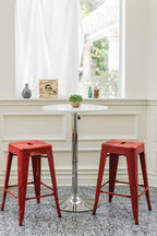 24 Inch Metal Bar Stools,Counter Height Bar Chair,Indoor Outdoor Backless Kitchen Stools Set of 4,Red