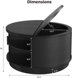 LIKIMIO Round Coffee Table with Storage, 360° Rotating Fluted Rattan Coffee Table for Living Room, 31.5" Modern Center Table with Sliding Cabinet Doors for Small Space, Office, Black