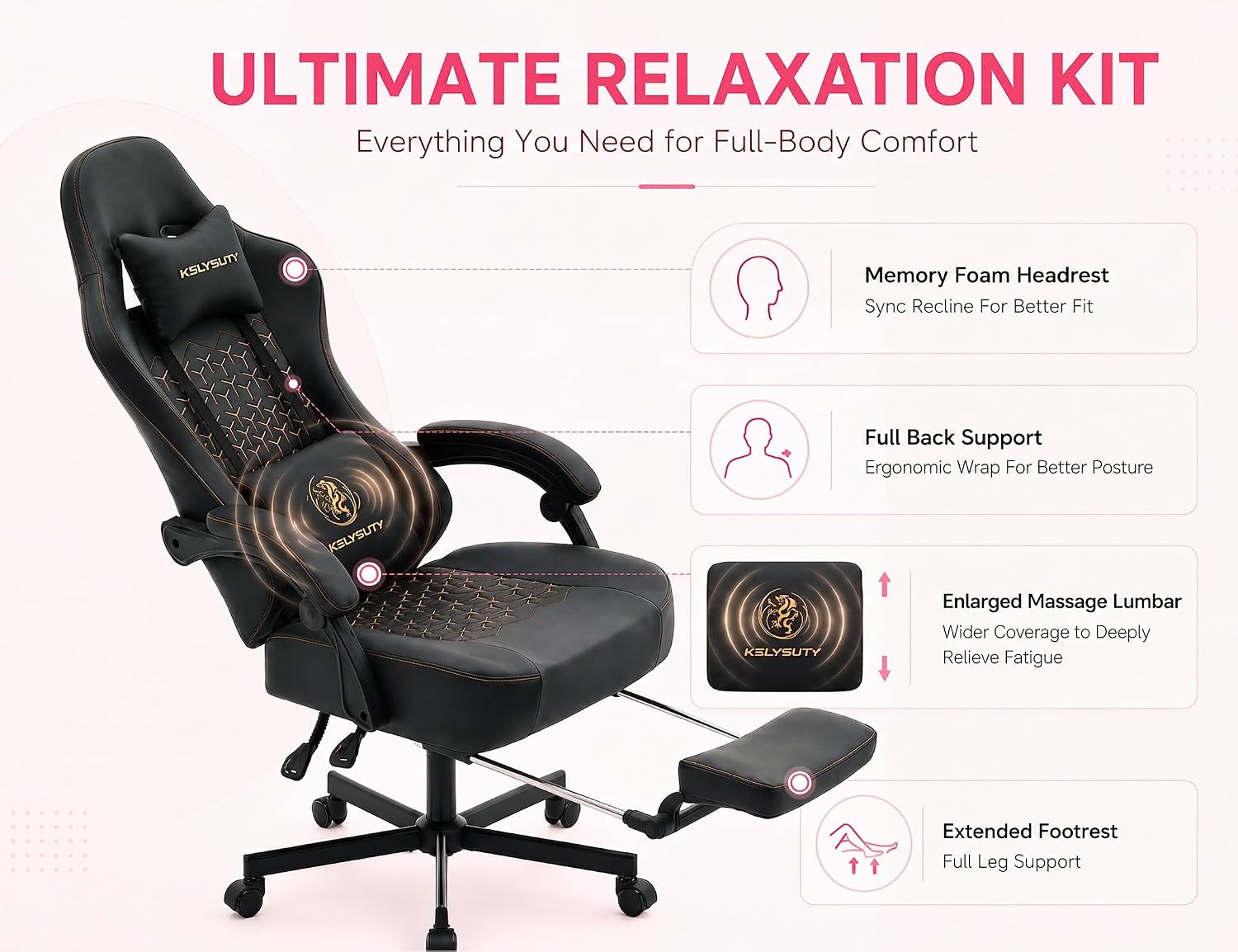 Mistpeople Gaming Chair, Ergonomic High Back Computer Chair with Footrest, Lumbar Support & Pocket Spring Cushion, Comfortable Swivel Home Office Desk Chair for Adults
