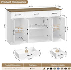 HOSTACK Buffet Cabinet with Drawers, 55" Large Sideboard Buffet Storage Cabinet with Shelves and Doors, Modern Farmhouse Coffee Bar Station Wood Kitchen Table for Kitchen, Dining Room, White/Rustic