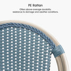 PURPLE LEAF French Counter Height Bar Stool Set of 2 25" White Print Finish Patio Bar Chairs with Back Rattan Bar Chairs French Bistro Set for Kitchen Outdoor Counter Stool Light Blue