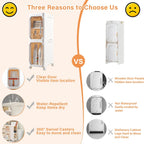 2-Tier Slim Bathroom Storage Cabinet, Narrow Storage Cabinet with Wheels, Adjustable Shelves, Magnetic Doors, Water-Proof, Anti-Tip Skinny Organizer Cabinet for Small Space, Cream White