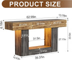 PAKASEPT 63 Inches Entryway Table with Storage,Foyer Tables Colorful with LED Lights and 3 Drawers, Narrow Console Table with Hidden Compartment for Gun Storage for Hallway, Living Room,Behind Couch