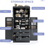 77" Tall Kitchen Pantry Cabinet with 3 Drawers, Large Wooden Kitchen Organizers Storage Cabinet with 6 Door Shelves, Adjustable Shelves and Wine Racks for Dining Room, Dark Gray