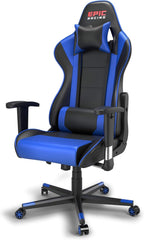 Professional Blue Gaming Chair - Leather Gaming Chair with Adjustable Height and Headrest Support