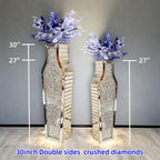 30" Large Double Sided Crushed Diamond Floor Vases,Tall Silver Mirrored Crystal Vase for Floor,Big Floor Vases Decorative Tall for Home,Office,Hotel(Silver,8.6" L x 5.3" W x 30" H)