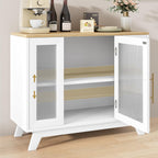 CABIHOME Buffet Cabinet, 36" Sideboard Buffet Storage Cabinet with Adjustable Shelves and Fluted Glass Door, Modern Coffee Bar, Table for Kitchen, Dining Room, Natural