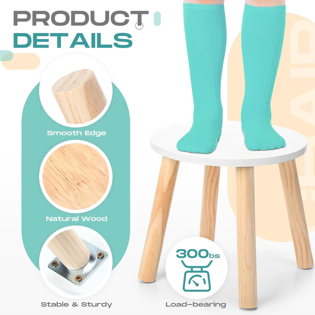 Wenqik 2 Wooden Step Stool for Kids 10.3 Inch 4 Legged Small Wooden Step Stool Solid Hard Sturdy Chair for Bedroom Furniture