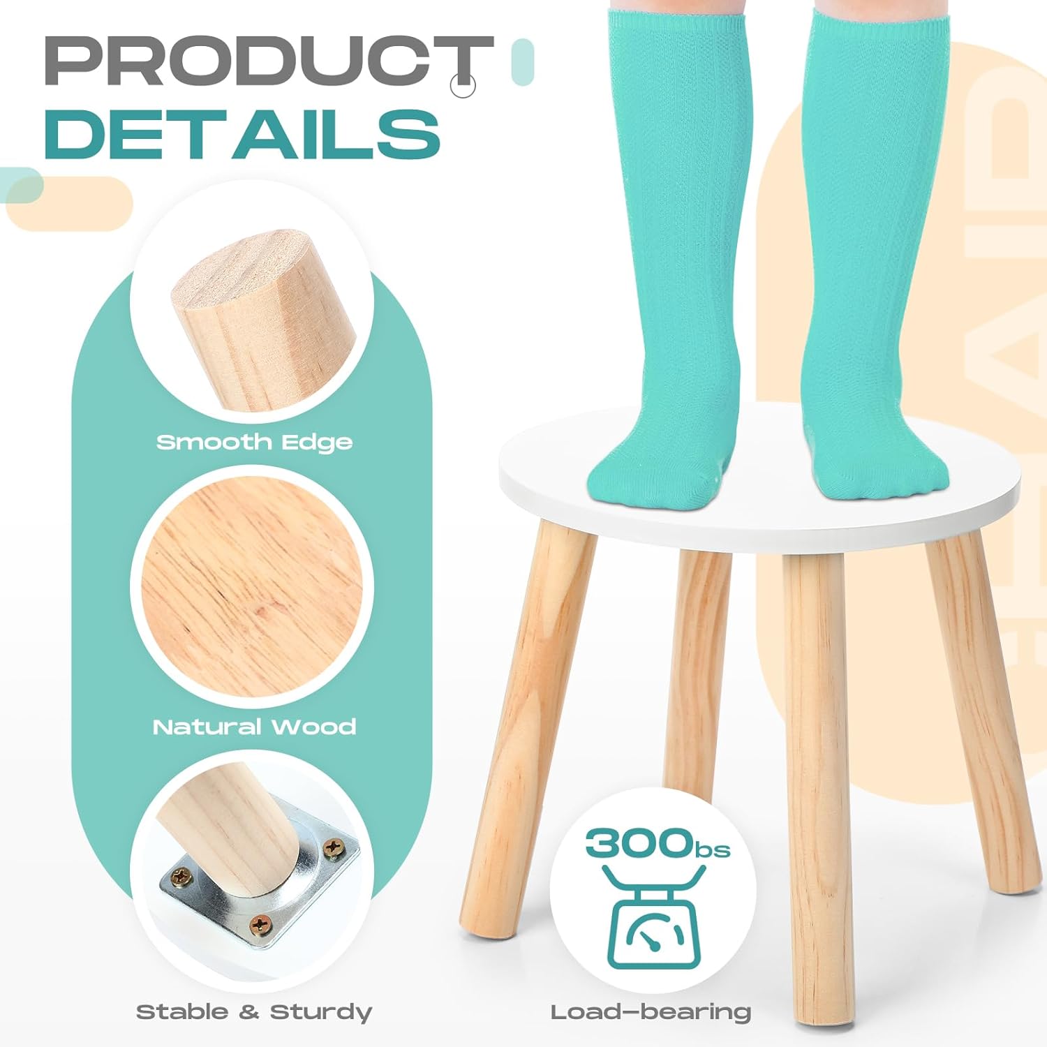 Wenqik 2 Wooden Step Stool for Kids 10.3 Inch 4 Legged Small Wooden Step Stool Solid Hard Sturdy Chair for Bedroom Furniture