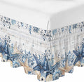 Coastal Bed Skirt California King Size 18" Drop Ocean Blue Beige Starfish Shells Leaves Grey Wooden Ruffled Wrap Around Bed Skirts Adjustable Elastic Bedskirt Dust Ruffle for Queen King Cal.King Bed