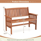 Tangkula Outdoor Wood Garden Bench, 2-Person Patio Park Bench with Backrest, Armrests and Slatted Seat, Outside Loveseat Furniture for Front Porch, Balcony, Deck and Yard