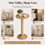 Round Side Table for Small Spaces, Modern Accent End Table with Solid Wood Legs, Versatile Drink Table for Living Room/Bedroom/Corners, Natural Wood