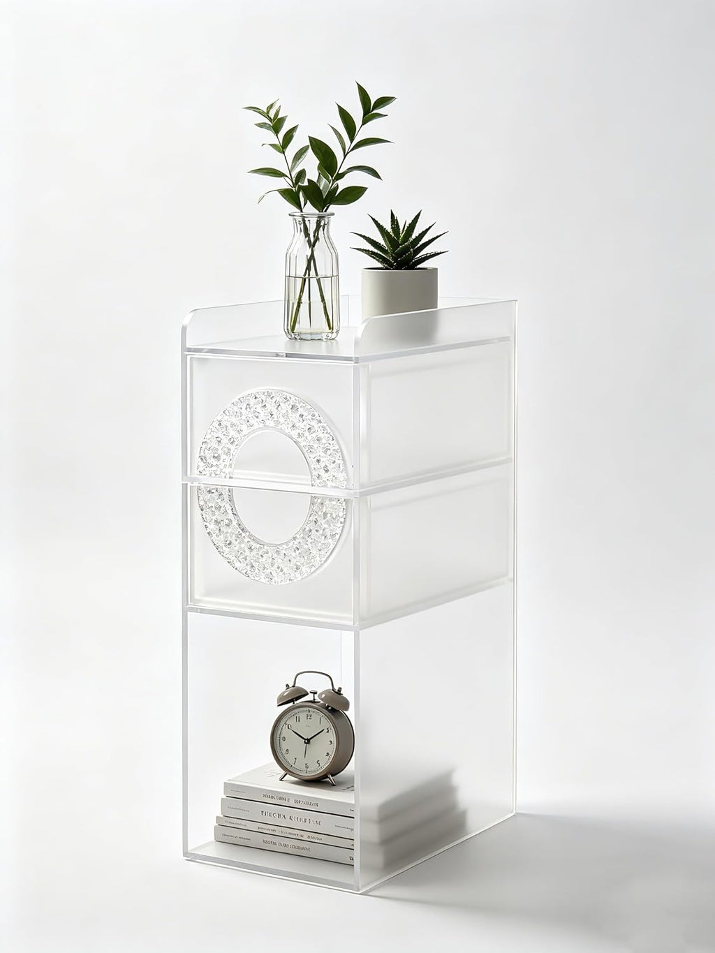 Frosted Acrylic Nightstand with 2 Drawers - Modern Slim Bedside Table for Small Spaces, 9" W x 12.6" D x 22.8" H