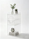 Frosted Acrylic Nightstand with 2 Drawers - Modern Slim Bedside Table for Small Spaces, 9" W x 12.6" D x 22.8" H