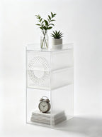 Frosted Acrylic Nightstand with 2 Drawers - Modern Slim Bedside Table for Small Spaces, 9" W x 12.6" D x 22.8" H