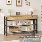 HSH Sofa Table with Storage, 55” Wood Entryway Table with 3 Drawers, 3 Tier Console Table Behind Couch for Living Room, Farmhouse Wooden and Metal Entry Hallway Table for Entrance, Oak, 55 in
