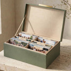 ZICOTO Decorative Photo Storage Box - Sturdy PU Leather Photo Organizer with Dividers is Perfect to Store Up to 1200 Pictures and 4x6 Photos - Portable Scrapbook Storage Containers with Lid